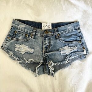 One Teaspoon Blue Ripped Jean Shorts